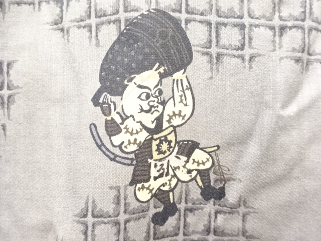 アンティーク　大津絵模様単衣男物長襦袢